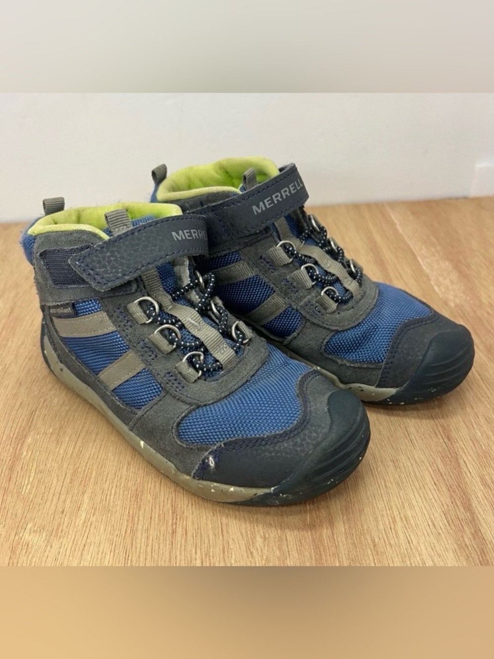 Merrell Bare Steps Ridge Kids 11M Blue Water Repellent Hiking Boots MK262386